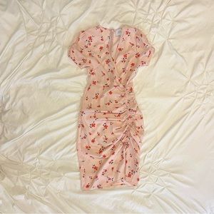 🌹 JOA Midi Pink Floral Dress with Ruching Detail Size S Like New 🌹